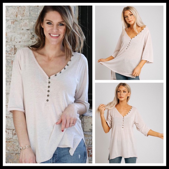 FREE PEOPLE BOHO TUNIC HENLEY TEE TOP A2C - Picture 4 of 16